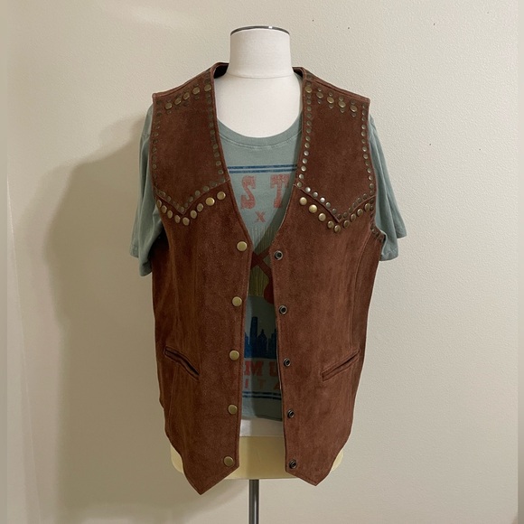 Rare New FREE PEOPLE Understated Brown Leather Western Snap Front Vest Medium - Picture 3 of 14